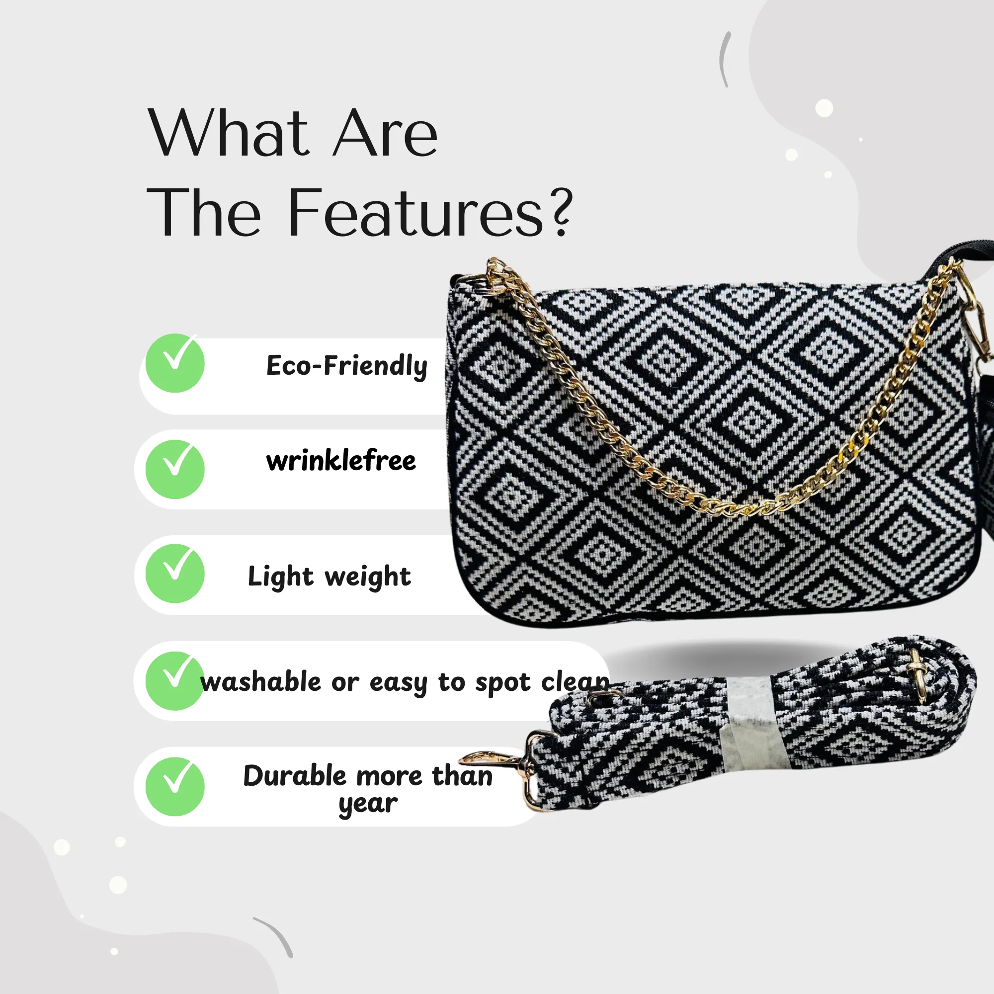 DURABLE BLACK And White Baguette BAG - F2