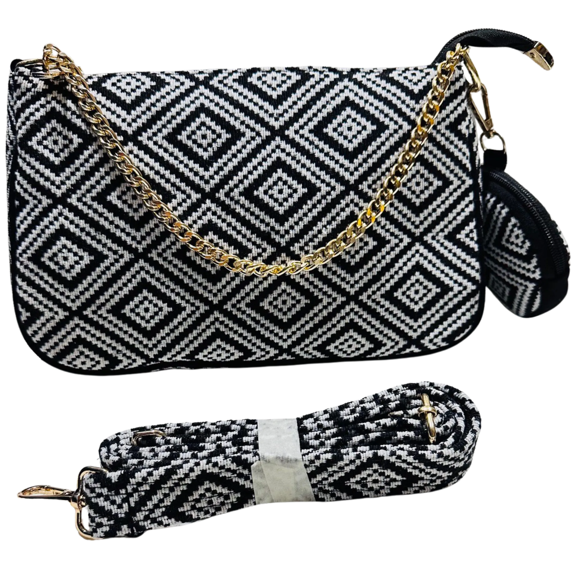 DURABLE BLACK And White Baguette BAG - F2