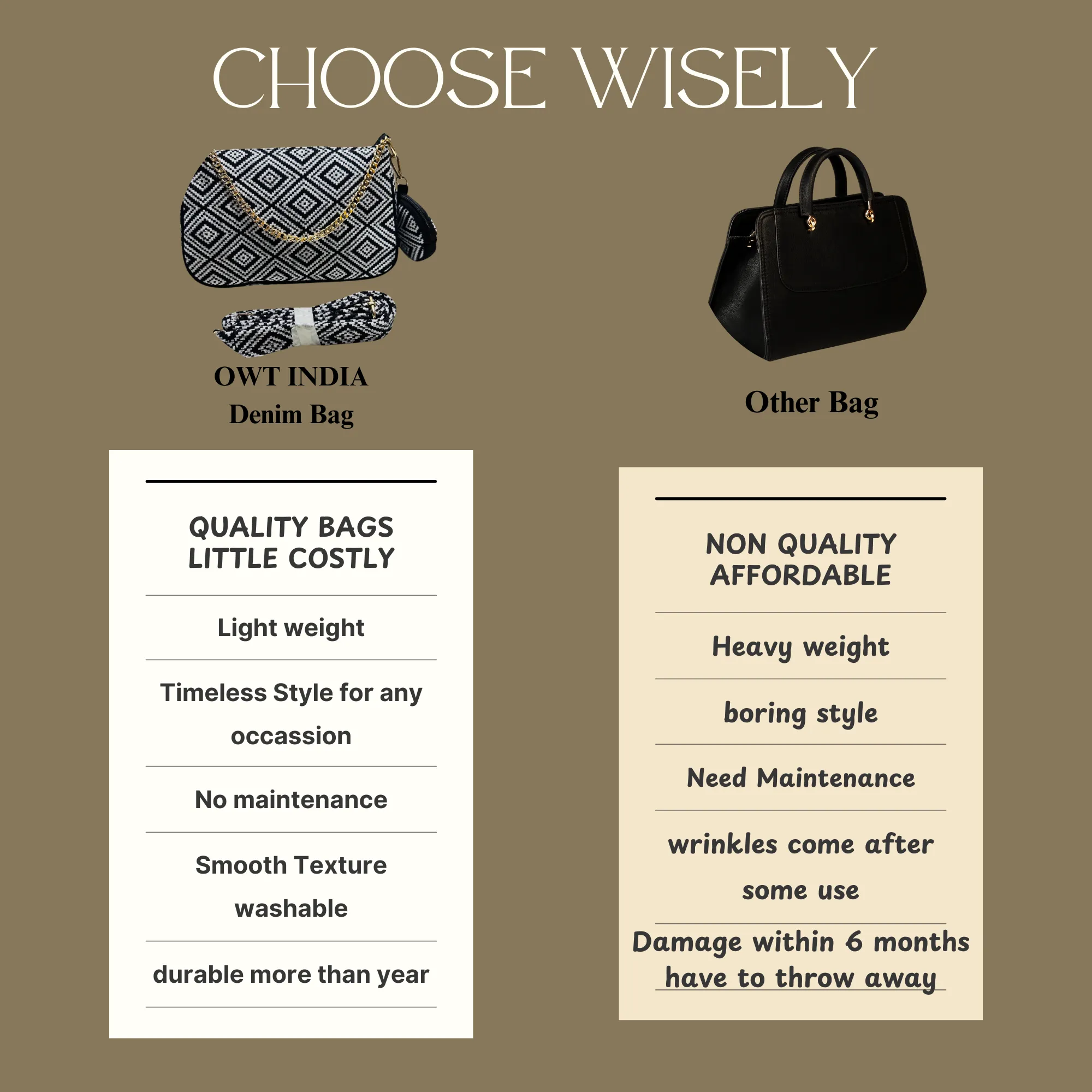 DURABLE BLACK And White Baguette BAG - F2