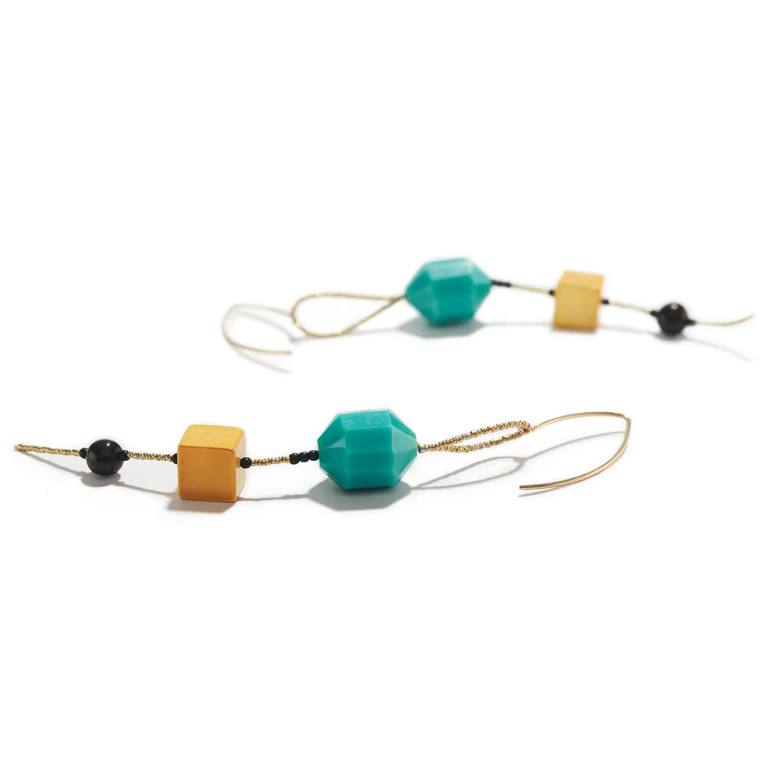 Earrings in Turquoise, Yellow & Black