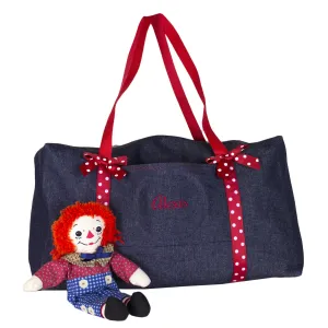 Embroidered Red Polka Dot Denim Duffle