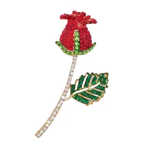 Exquisite Red Crystal Rose Bud Lapel Pin Her Jewelry