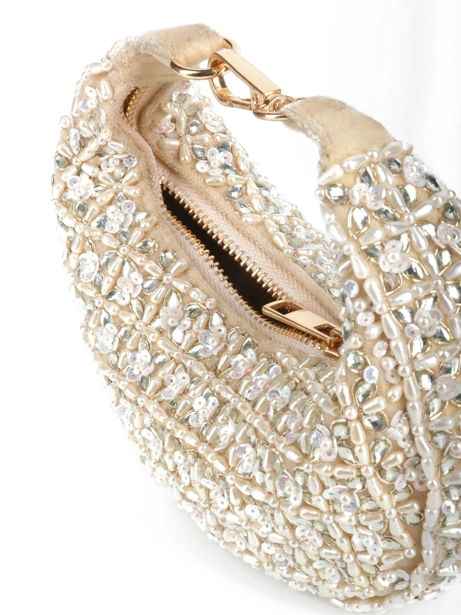Fiza Ivory Suede Embelished Hobo Bag
