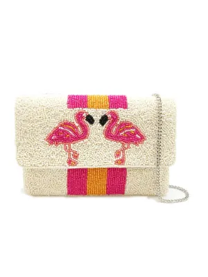 Flamingo And Stripes Bead Clutch Bag LMC-128