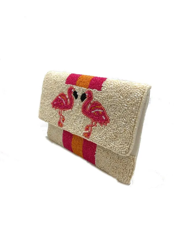 Flamingo And Stripes Bead Clutch Bag LMC-128