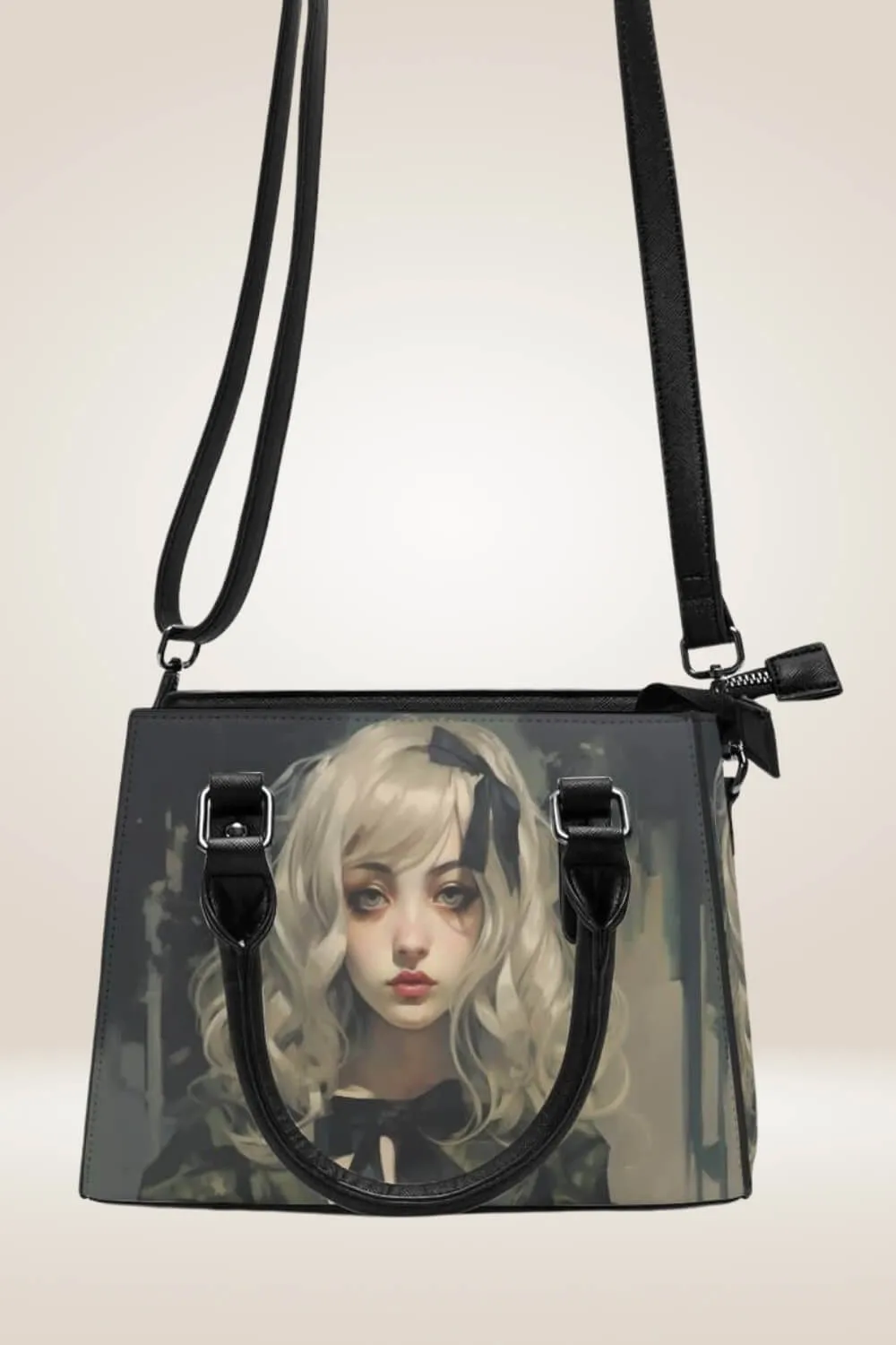 Girl With A Bow Black Satchel Bag