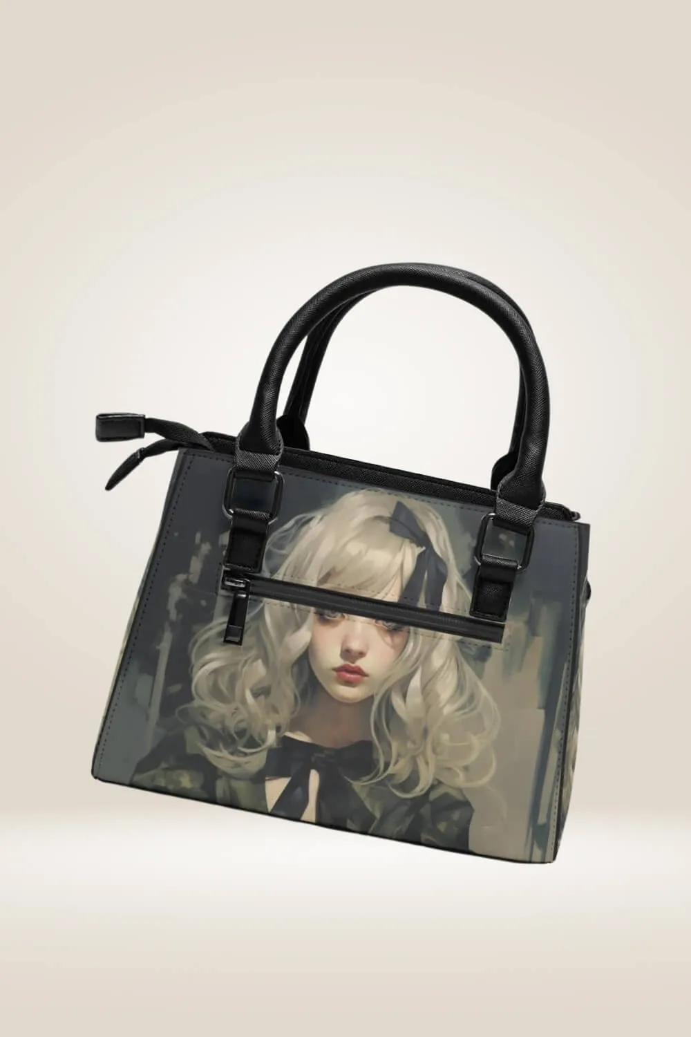 Girl With A Bow Black Satchel Bag