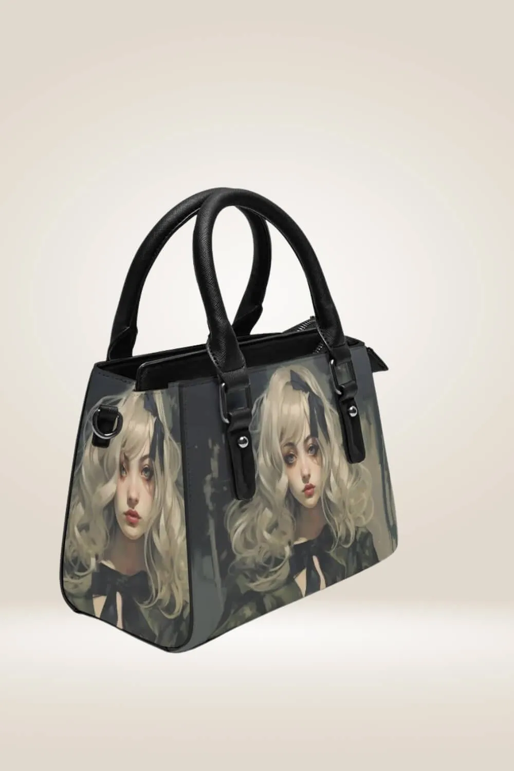Girl With A Bow Black Satchel Bag
