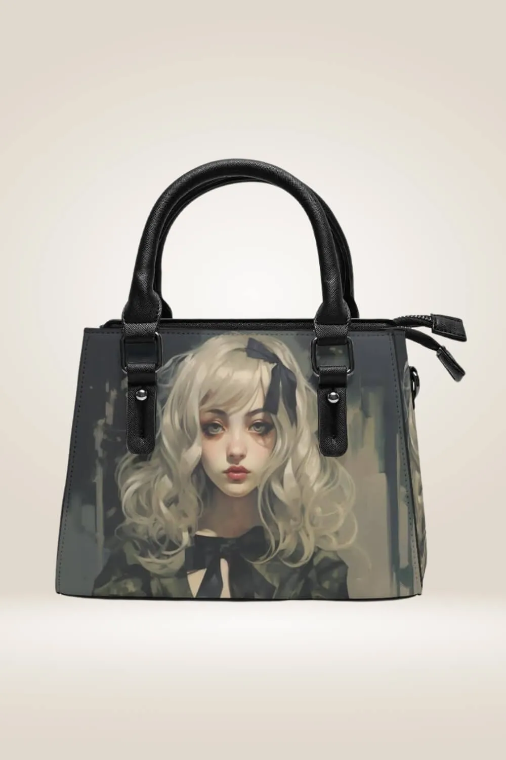 Girl With A Bow Black Satchel Bag