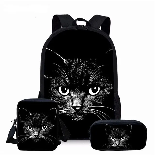 Girls 3Pcs/Set Back Pack Set or Individual Pieces  with your Choice of Cat themed prints