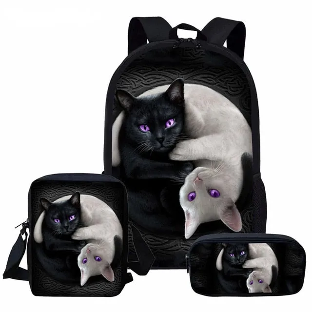 Girls 3Pcs/Set Back Pack Set or Individual Pieces  with your Choice of Cat themed prints