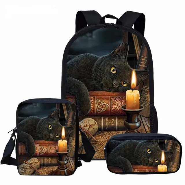 Girls 3Pcs/Set Back Pack Set or Individual Pieces  with your Choice of Cat themed prints