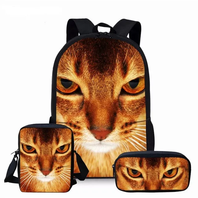 Girls 3Pcs/Set Back Pack Set or Individual Pieces  with your Choice of Cat themed prints