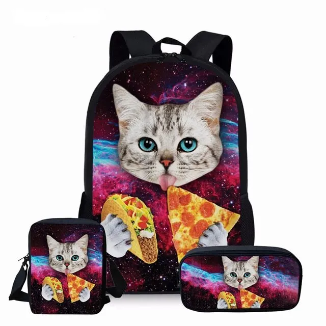 Girls 3Pcs/Set Back Pack Set or Individual Pieces  with your Choice of Cat themed prints