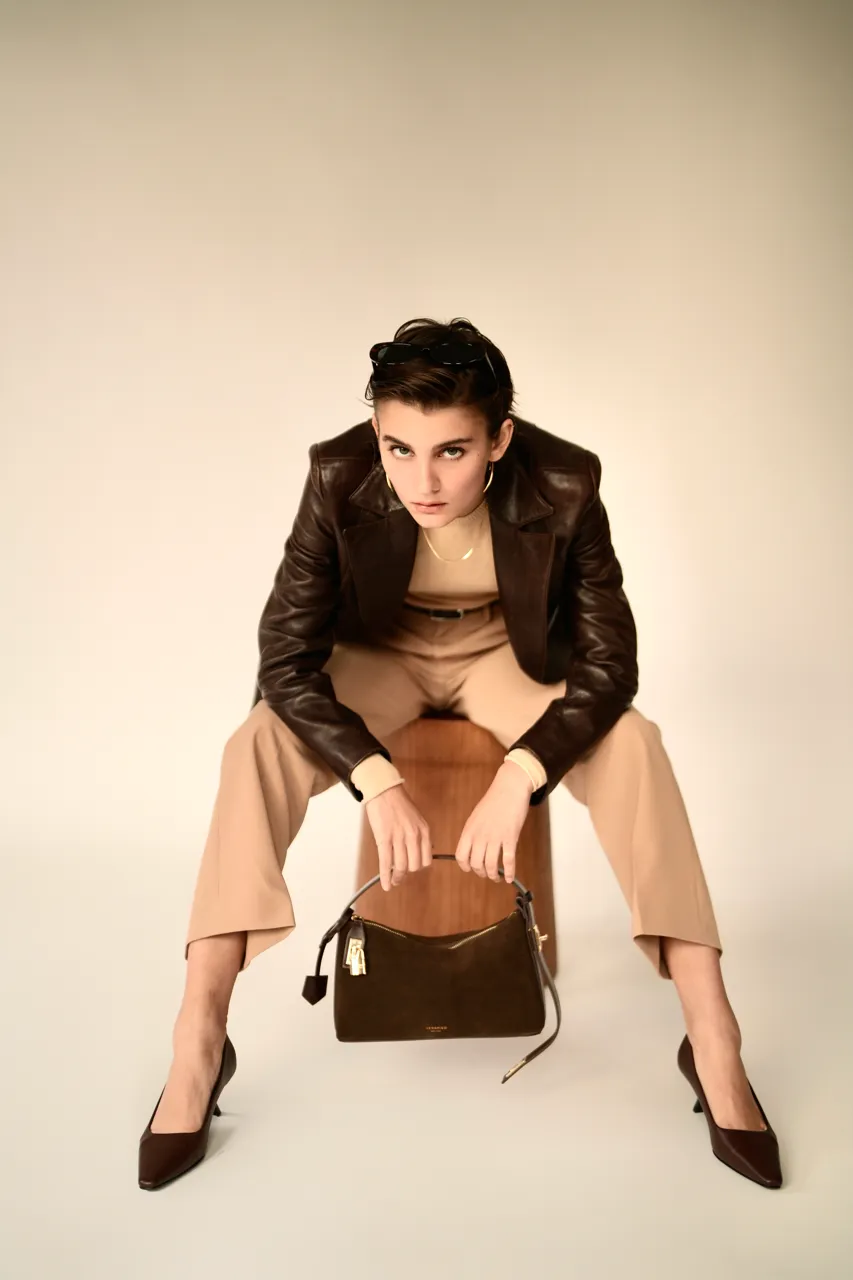 Gold Espresso Suede Hobo Bag