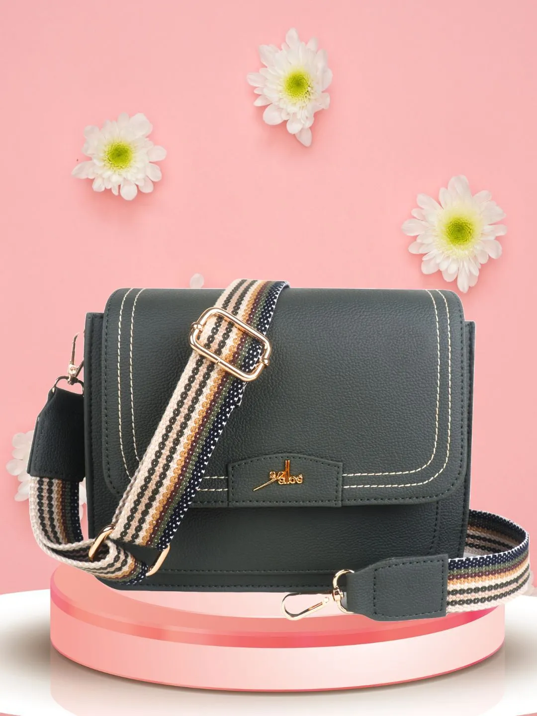 Green Multicompartment Sling Bag For Women