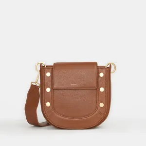 Hammitt Kayce Saddle Bag Medium in Mahogany Pebble/Brushed Gold Red Zip