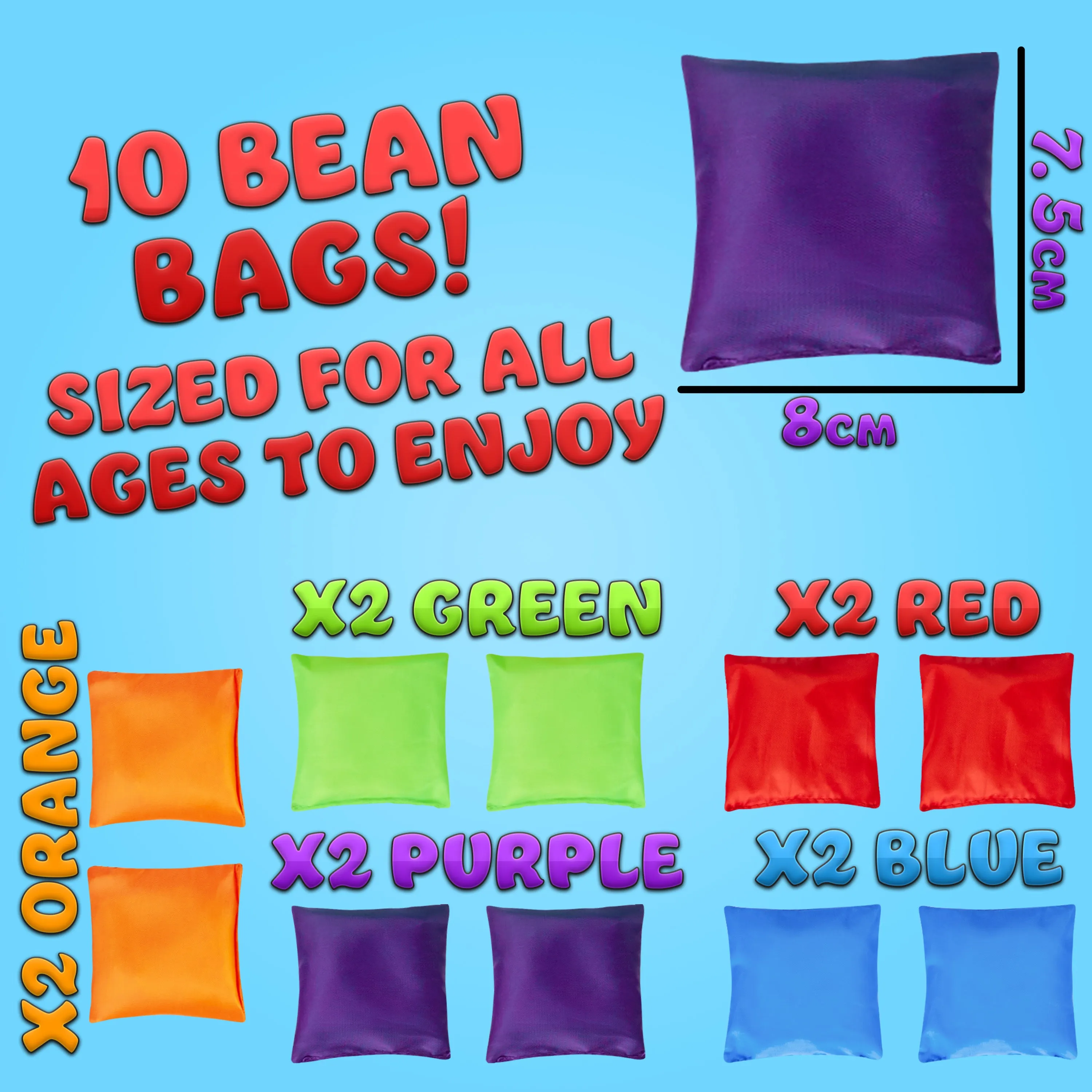 KreativeKraft Bean Bag Set for Kids, Colourful Throwing Bean Bags - PACK OF 10