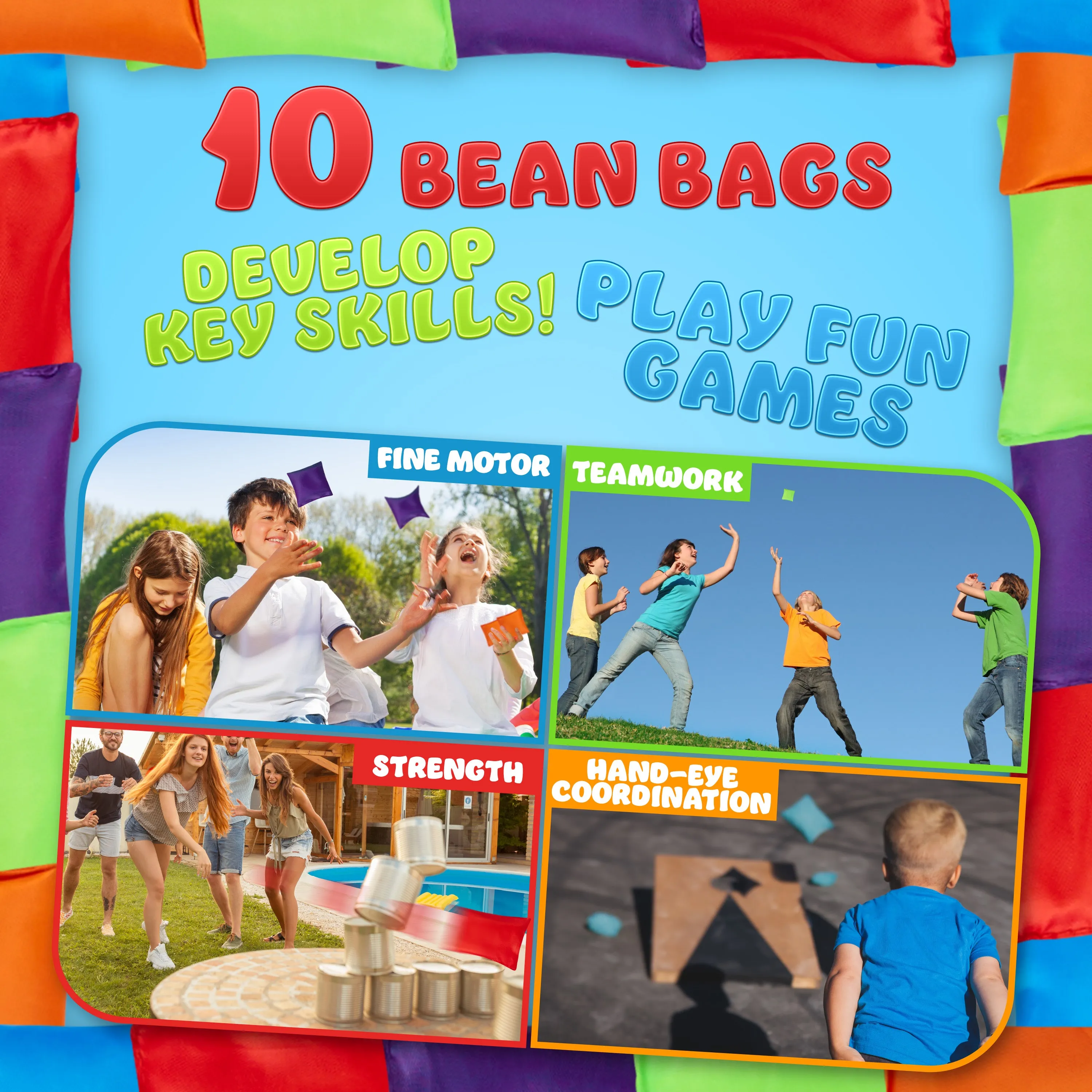 KreativeKraft Bean Bag Set for Kids, Colourful Throwing Bean Bags - PACK OF 10