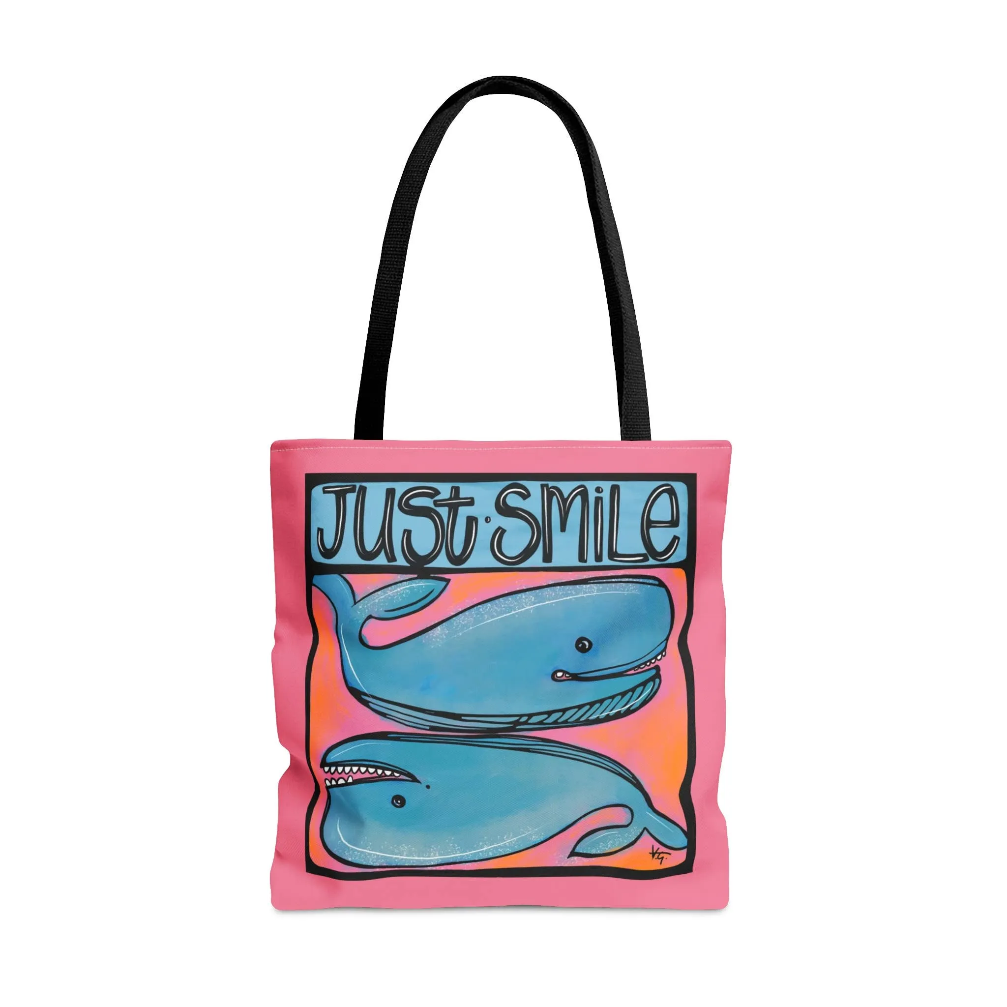 Large Just Smile Coastal Whales Colorful Tote Bag