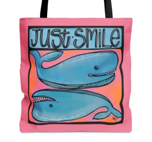 Large Just Smile Coastal Whales Colorful Tote Bag