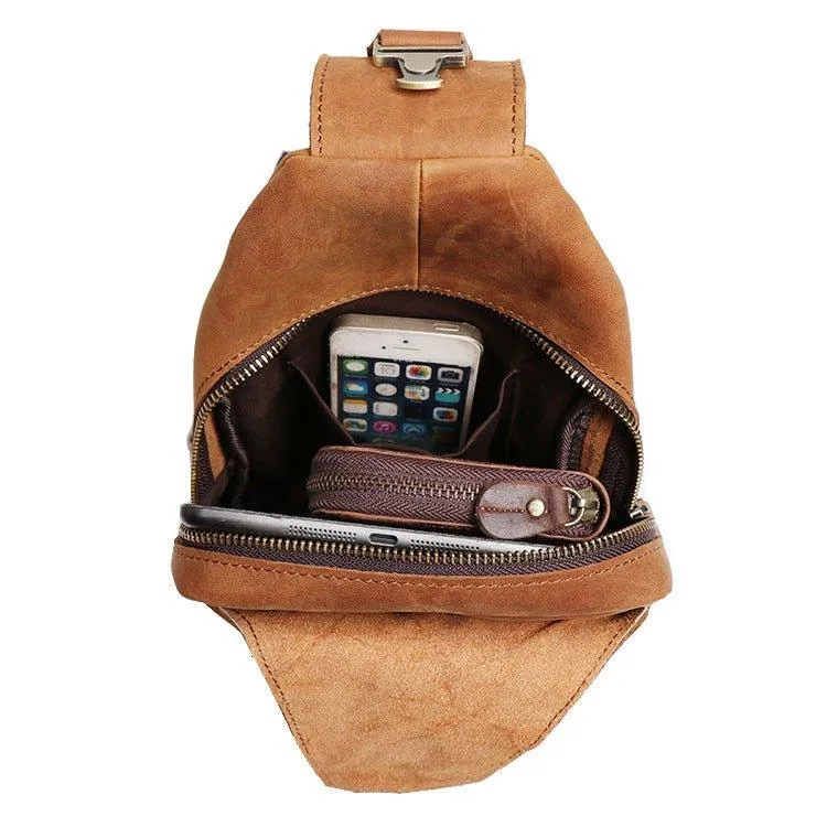 Men's Leather Sling Bag Chest Shoulder Backpack