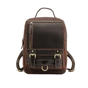 Mens Small Convertible Leather Backpack Vintage-Dark Brown