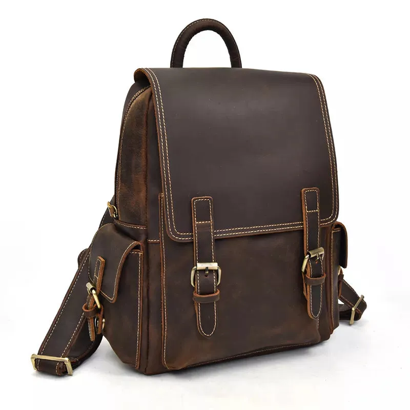 Men's Vintage Crazy Horse Leather Backpack