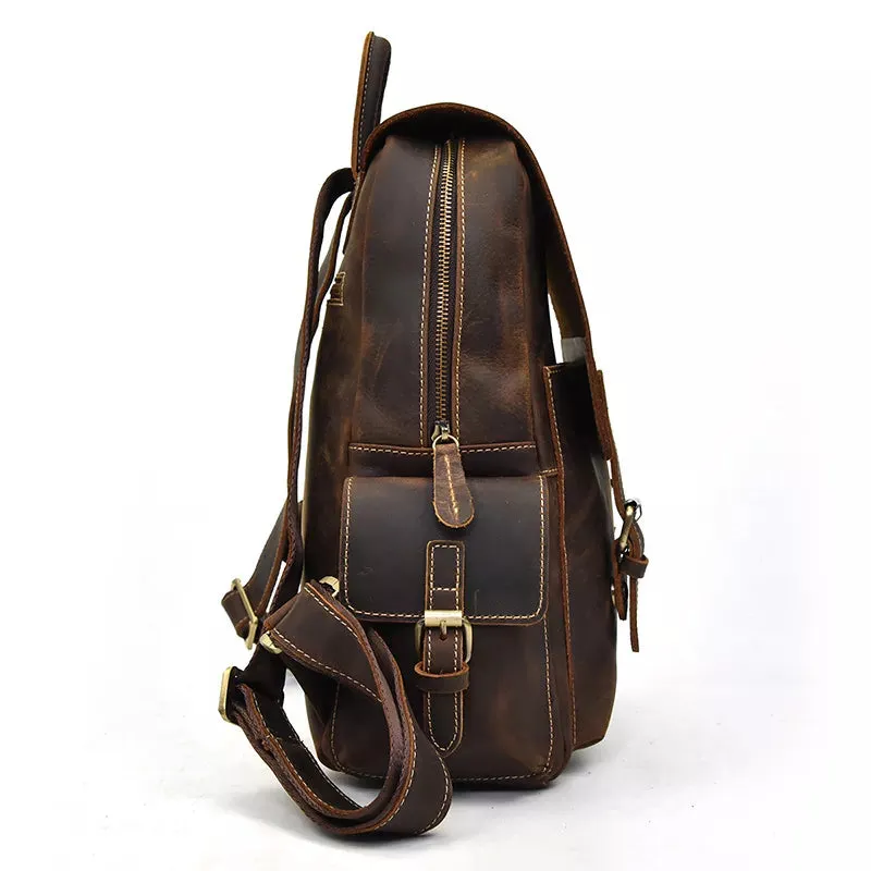 Men's Vintage Crazy Horse Leather Backpack