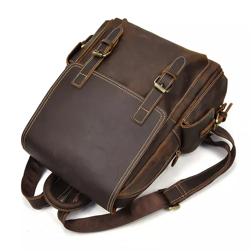 Men's Vintage Crazy Horse Leather Backpack
