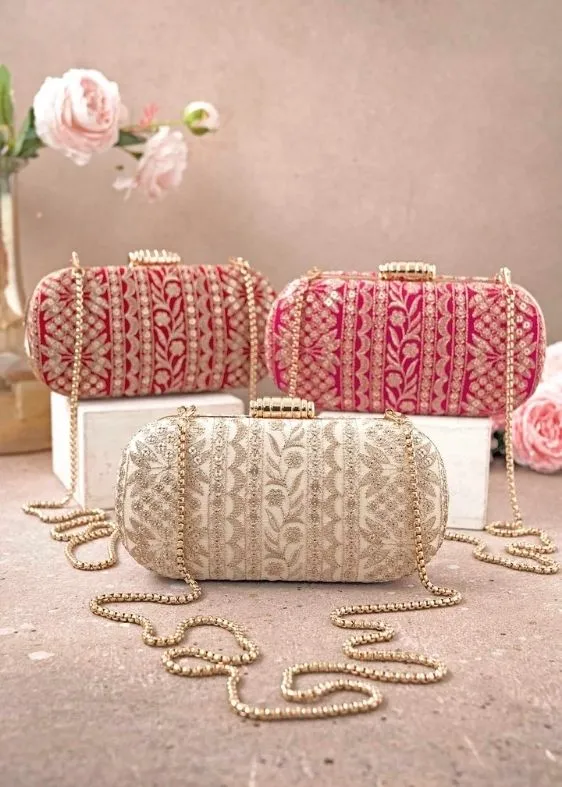 Mirai embroidery clutch cream