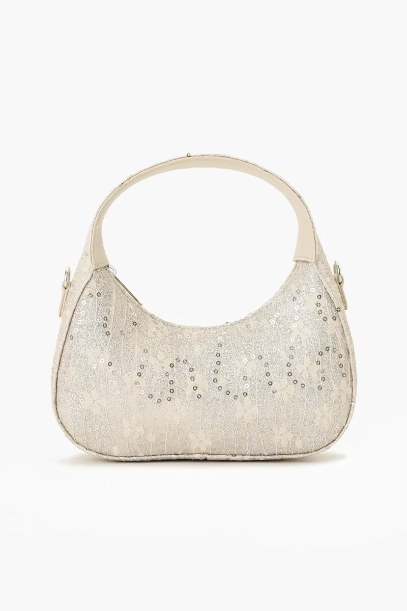 Moonlit Lace Handbag - Ivory Vegan Leather Bag