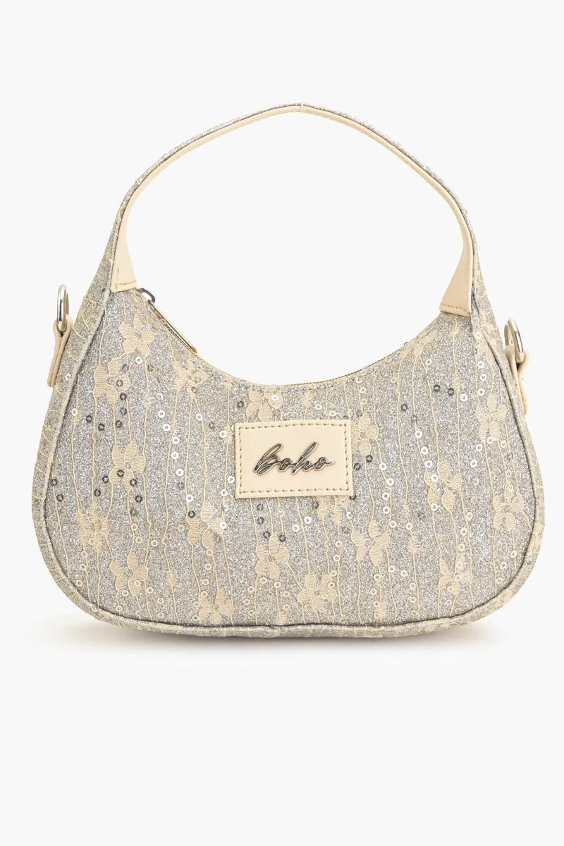 Moonlit Lace Handbag - Ivory Vegan Leather Bag