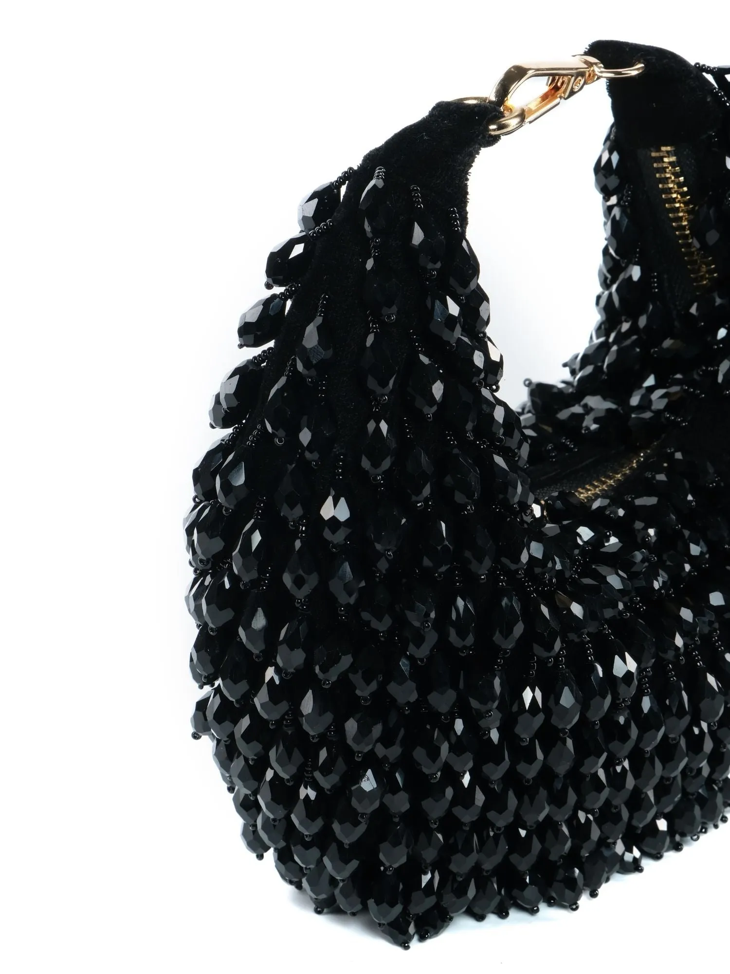 Ophelia Black Suede Embellished Hobo Bag