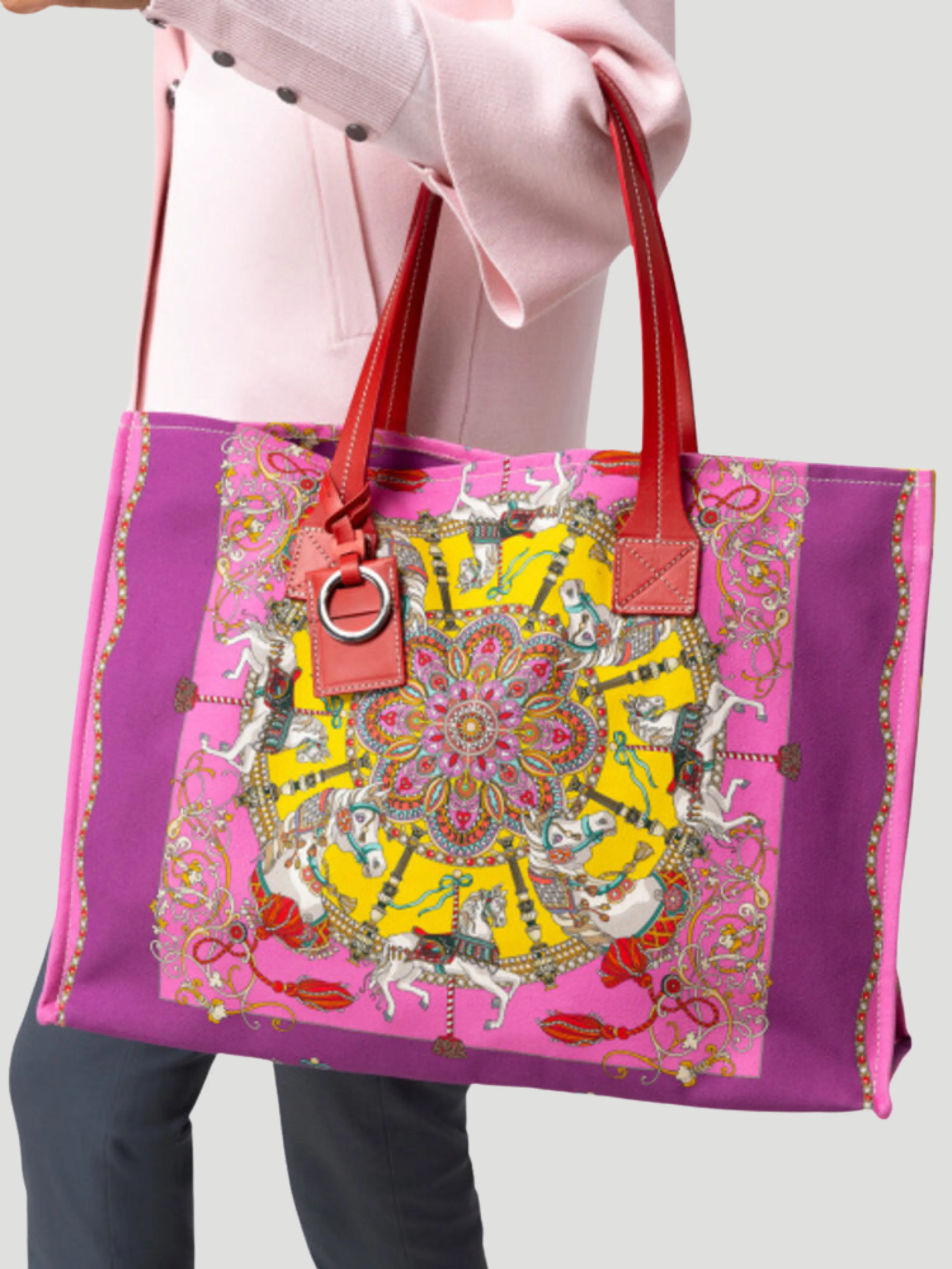 Pink Toy Horses Printed Tote Bag