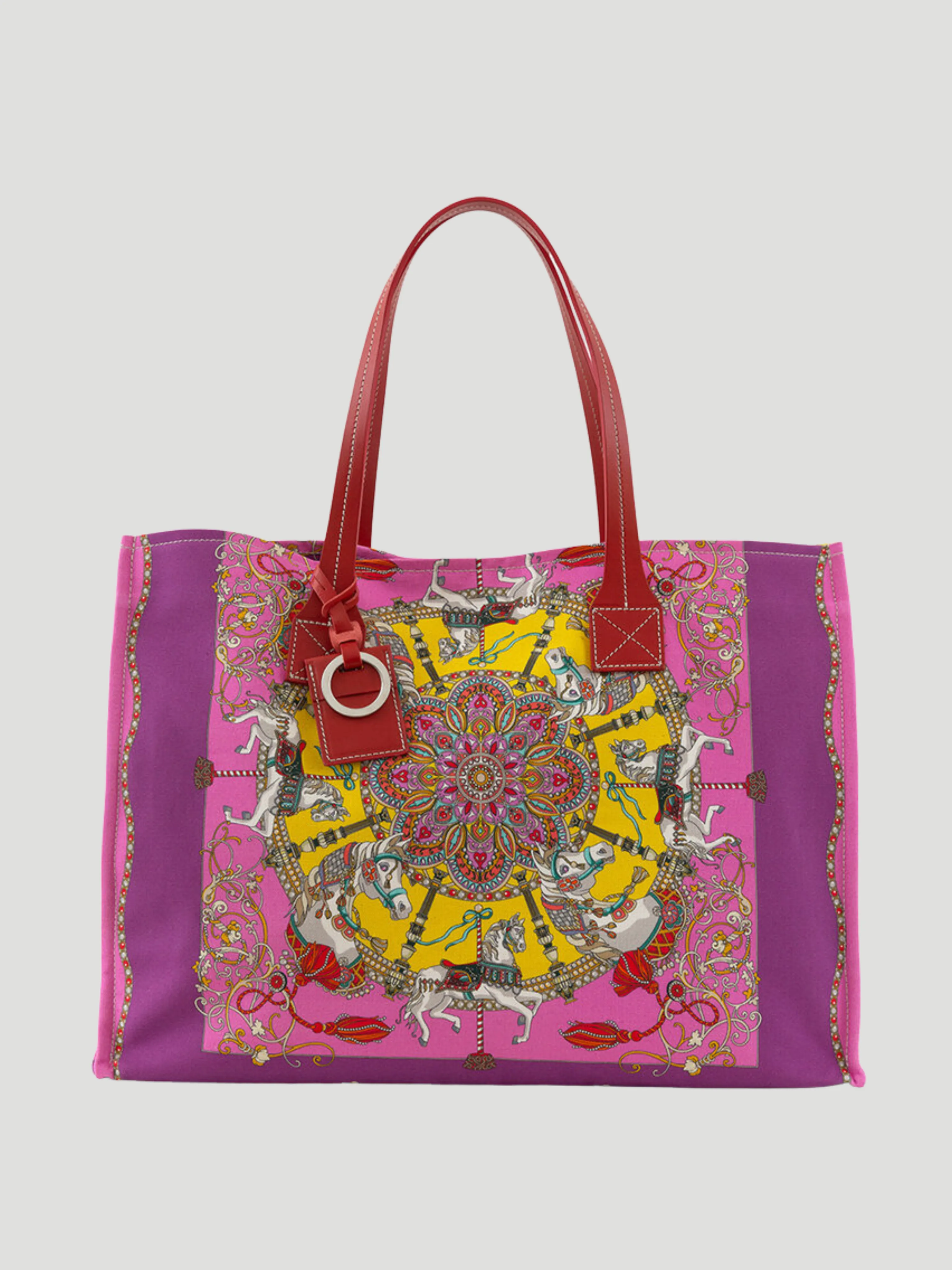 Pink Toy Horses Printed Tote Bag
