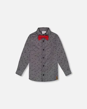 Printed Pine Chambray Shirt With Bow Tie Gray