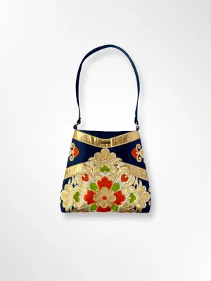 Royal Blue with Floral Motif Shoulder Bag