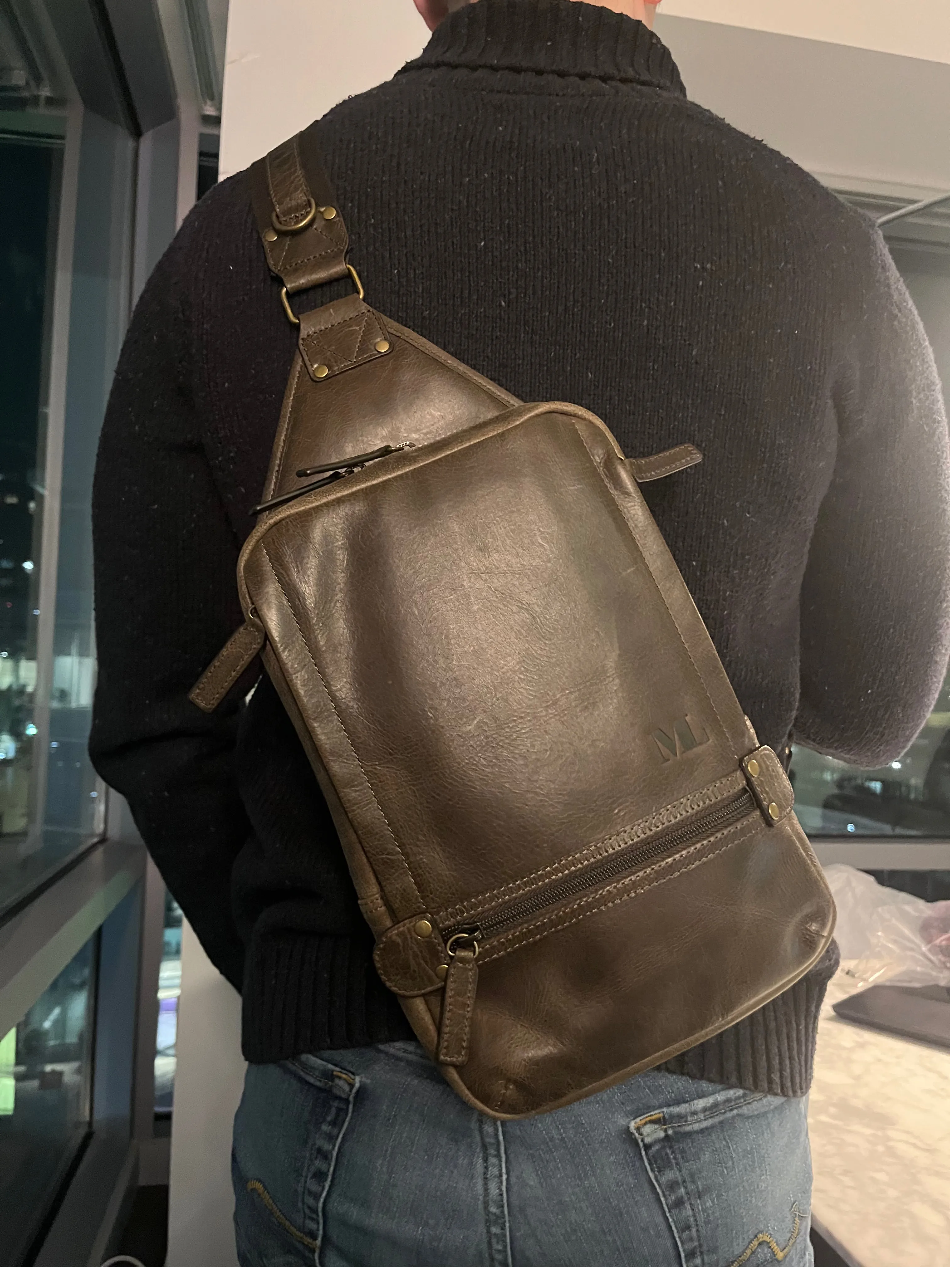 Small Travel Bag, Crazy Horse Sling Crossbody Leather Bag