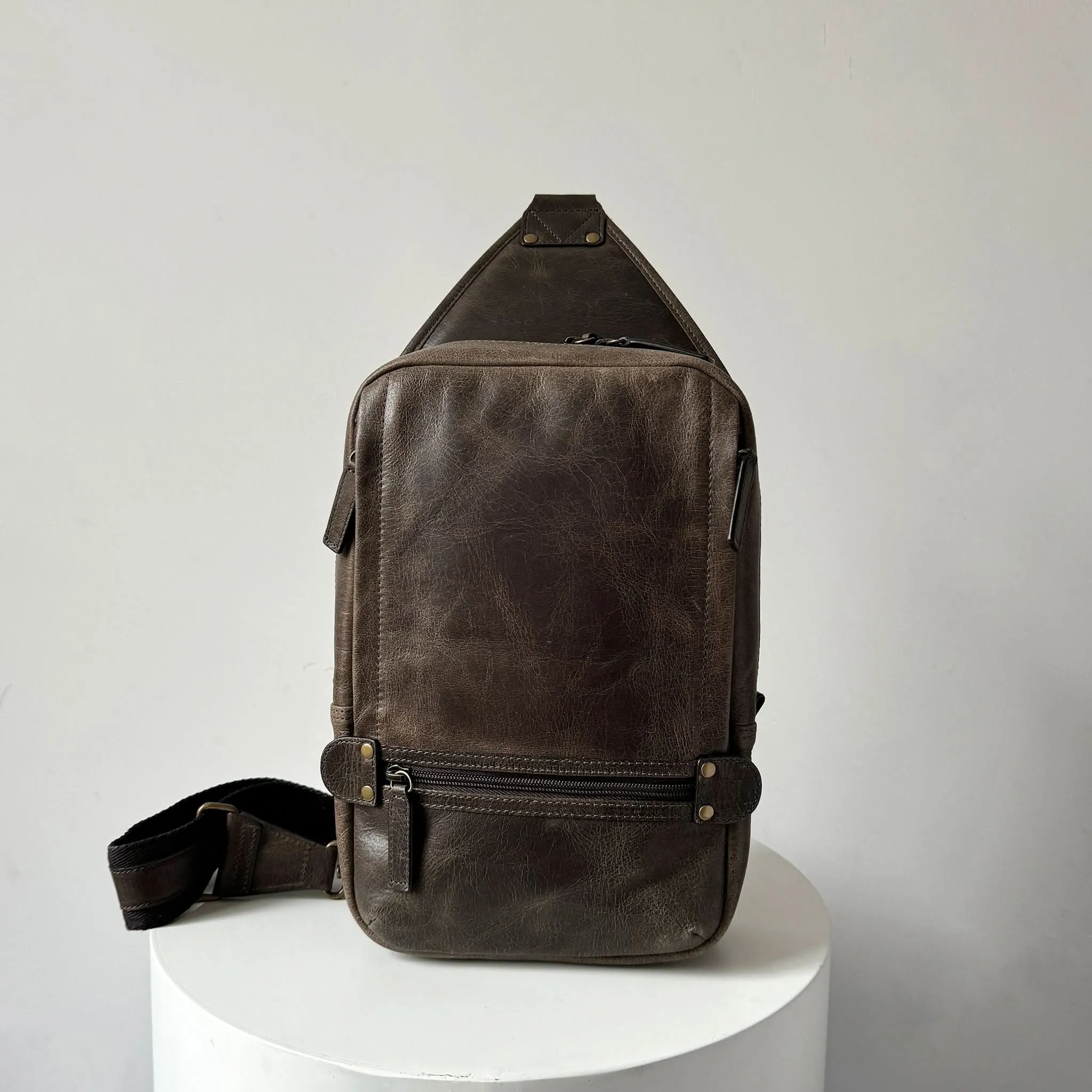 Small Travel Bag, Crazy Horse Sling Crossbody Leather Bag