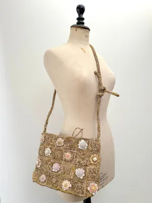 Sophie Digard Green Raffia With Pastel Florals Adjustable Cross-Body Bag
