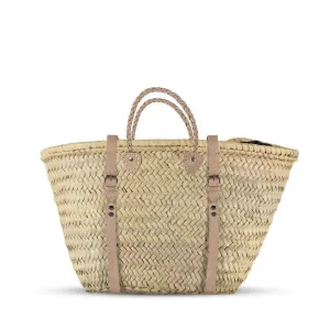 Straw Backpack with Long Leather Straps