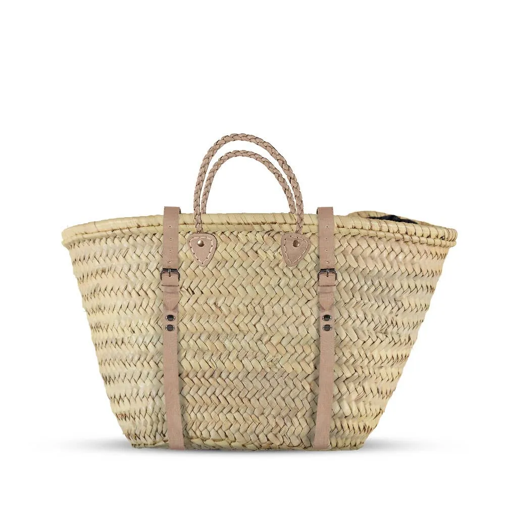 Straw Backpack with Long Leather Straps