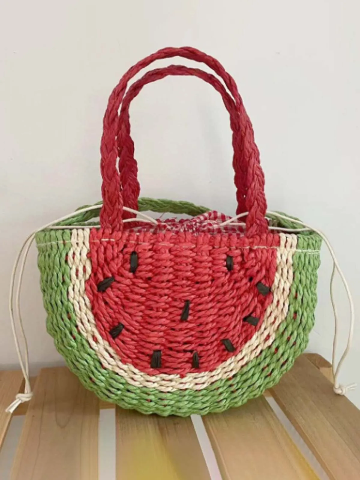 Sweet and Summery Woven Fruit Straw Tote