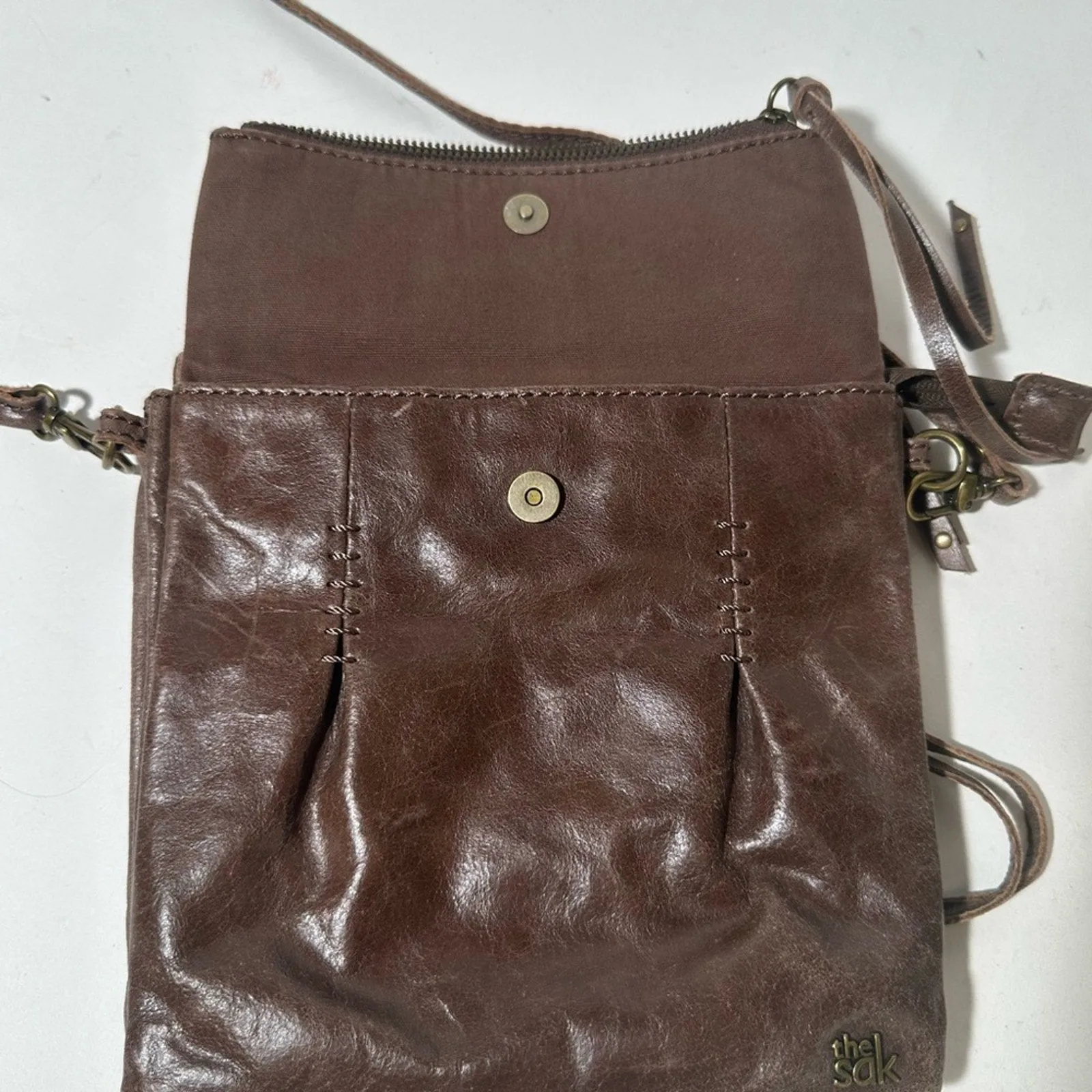 The Sak Brown Crossbody Bag with Metallic Accents