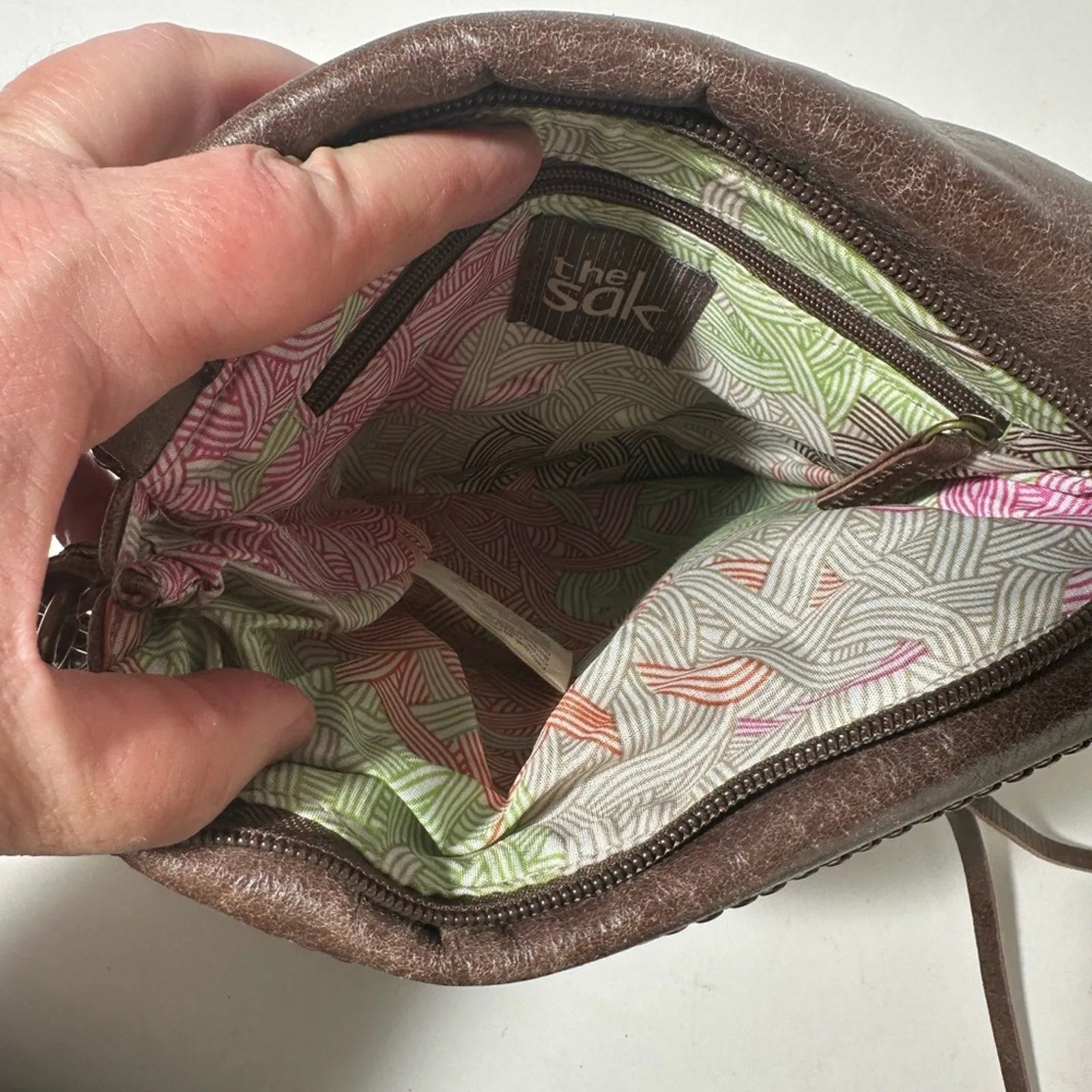 The Sak Brown Crossbody Bag with Metallic Accents
