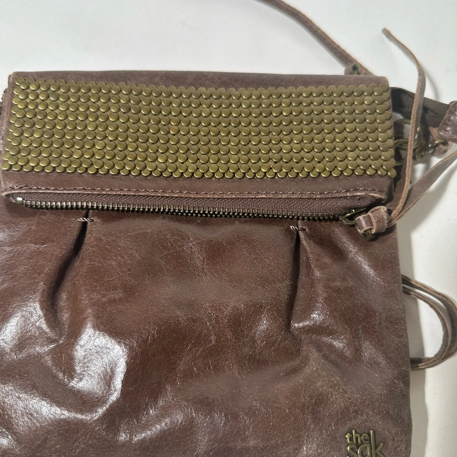 The Sak Brown Crossbody Bag with Metallic Accents