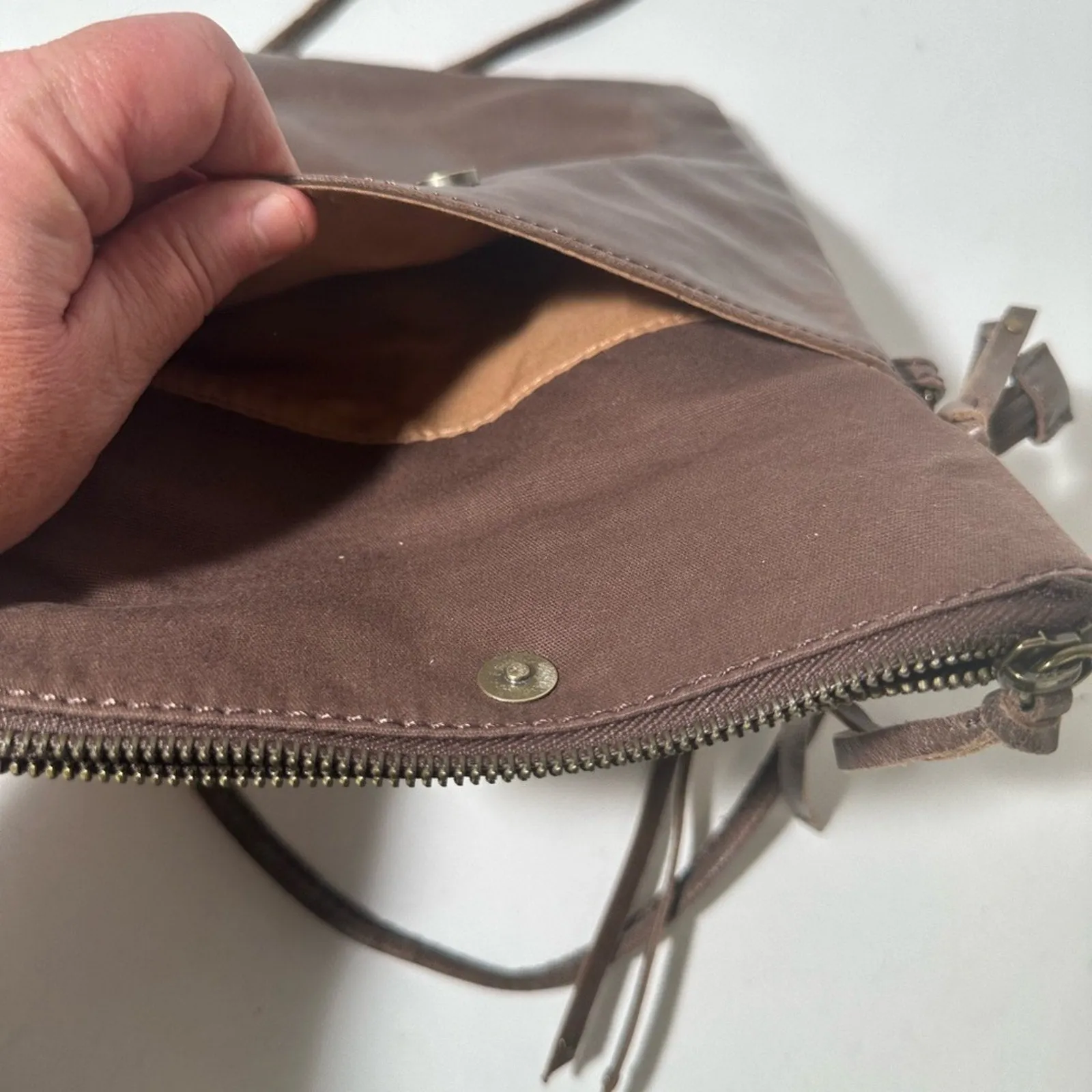 The Sak Brown Crossbody Bag with Metallic Accents