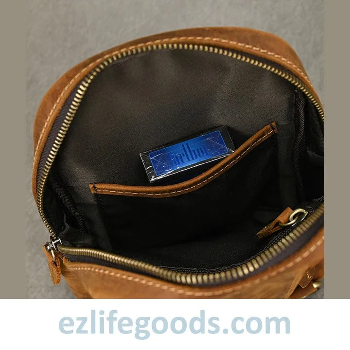 Unisex Cowhide Chest Sling Bag, Casual Crossbody Messenger Bag