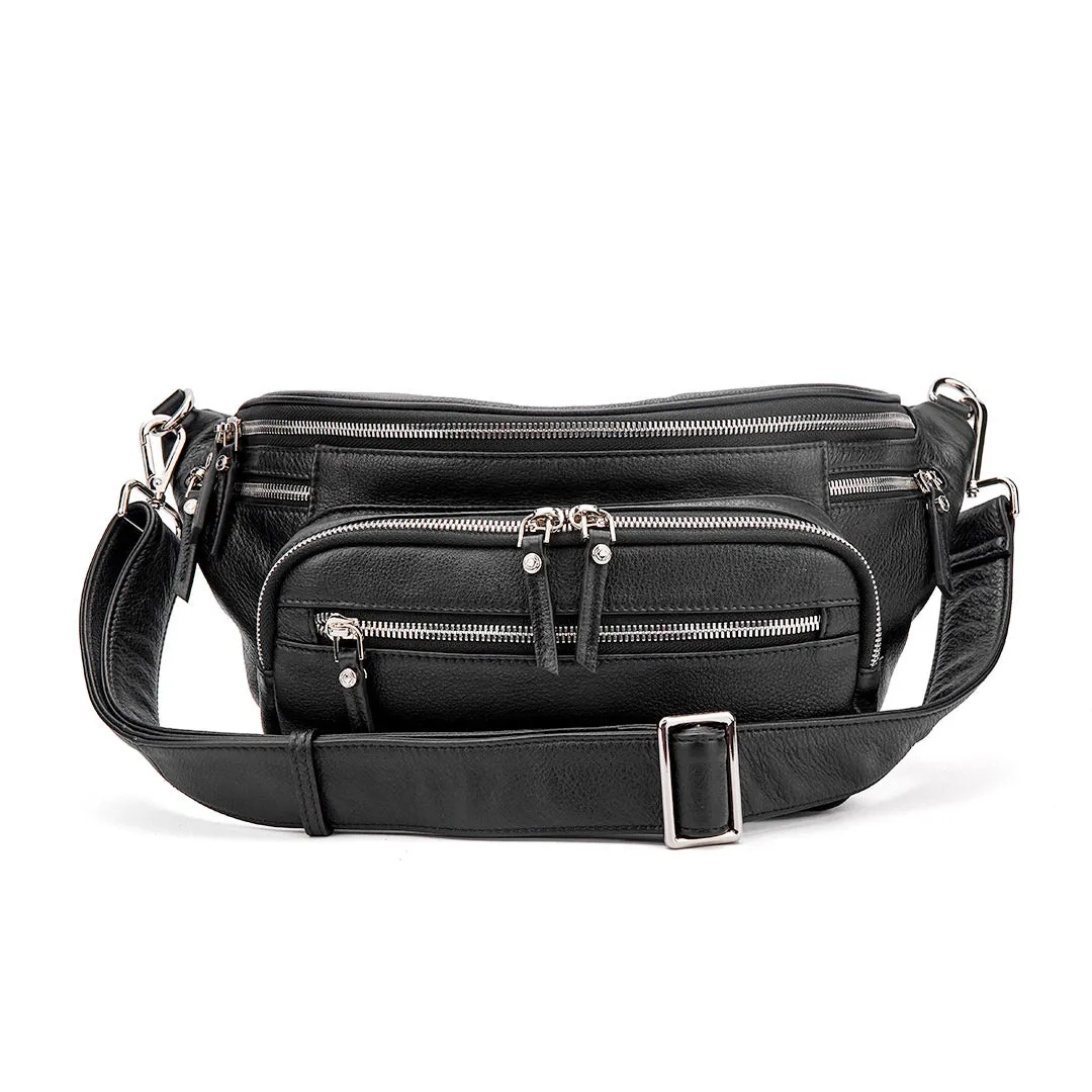 Vanessa Black Leather Bum Bag With Silver Hardware - Limited Edition